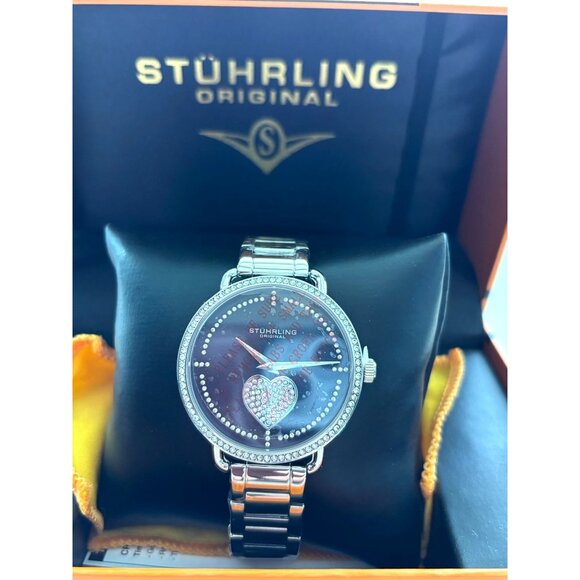 Stührling Original Women's Silver Watch With Crystal Heart Dial & Stainless Stee - Picture 2 of 5
